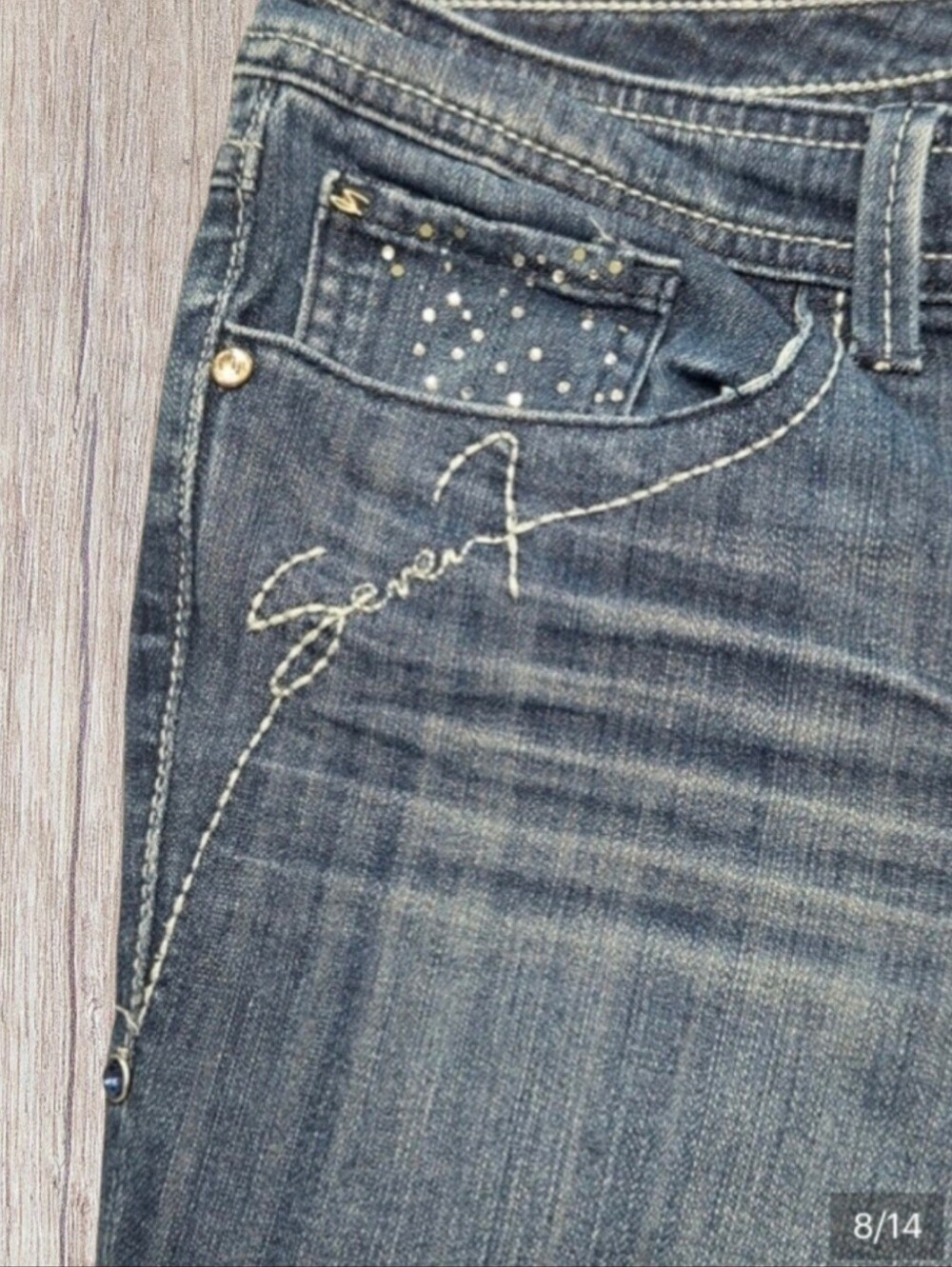 Seven7 Women's Blue Jeans Rhinestone Size 12 Boot Cut Medium Wash - Picture 8 of 14